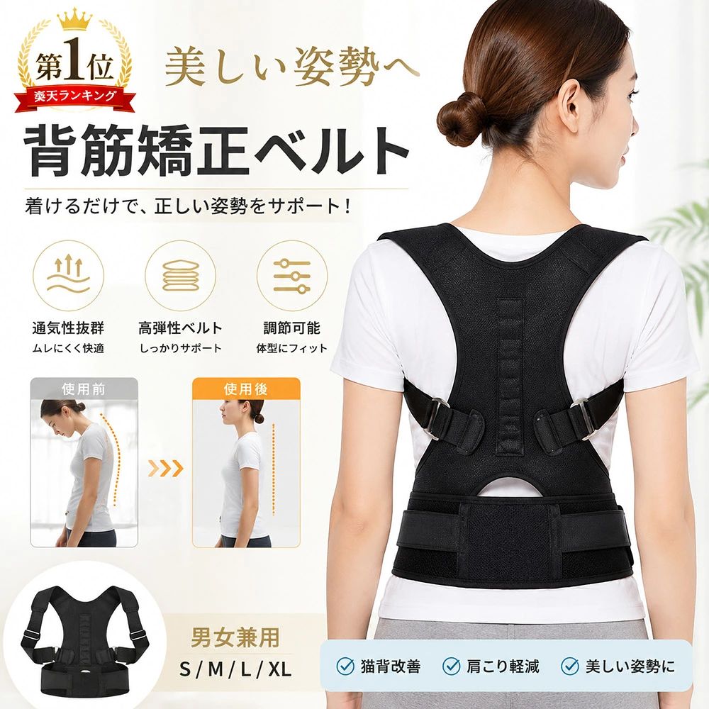 【商品名】■背筋矯正ベルト 猫背矯正ベルト 姿勢矯正器 通気性 快適性 子供 大人 座り姿勢矯正 肩こり 背筋矯正ベルト 姿勢矯正ベルト 男性 女性 大人用 子供用 目立たない 猫背 巻き肩 予防 改善 グッズ 背筋 補正 伸ばす プレゼント 送料無料 新生活 【商品情報】 ■2本のボーンがしっかり肩甲骨を引き寄せ正しい姿勢へと導きます。 幅広のベルトが腰への負担を分散することができ、正しい姿勢を体に覚えさせることで、ストレスを感じなく自然と身に付きます。 マジックテープで調整が容易で、男女、体型や好みの諦め加減に合わせて自由に調整していただけます。 【注意事項】 ■万一汚れや破損などの不良品が届いた場合、必ず到着日を含め2日以内にご連絡をください。 ■輸入品のため、メーカー・仕入先の在庫保管方法の違いや、長距離輸送や航空輸送により、多少細かなキズ・汚れ等が見られる場合がございます。 ■初期不良品以外の返品、返金はご対応致しかねますので、予めご了承くださいませ。 ■お店で購入するような完璧品をお求めの方、細かい部分まで気になさる方は、ご購入をご遠慮ください。