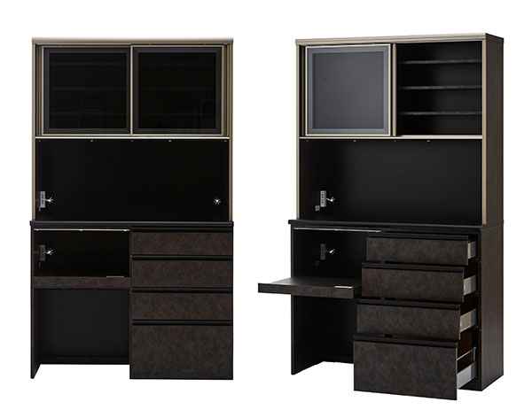 食器棚 レンジ台 キッチンボード 幅120cm 奥行48cm 高さ201.5cm カップボード ダイニングボード 120cm セラミック調 ブラウン ダストボックス収納 120cm幅 食器家電収納棚(代引不可)【送料無料】