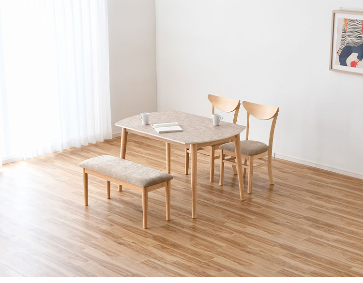 ダイニングセット 幅120cm チェア2脚 ベンチ セット 4人掛け メラミン 背もたれなし 椅子 北欧 カフェ風 撥水 耐熱 傷に強い 熱に強い 食卓テーブルセット 北欧 モダン(代引不可)【送料無料】 [2]