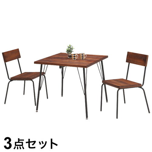 ダイニング 3点セット パイン材 スチール ダイニングチェア 2脚 ダイニングテーブル 天然木 おしゃれ 北欧 アンティーク調 木製 木目 新生活 一人暮らし 2人用 2人掛け(代引不可)【送料無料】
