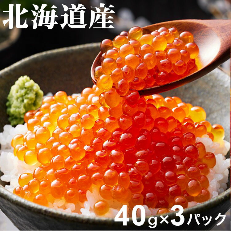 鮭魚子 - 北海道産 いくら醤油漬け 40g×3 お年賀 冬ギフト 寒中 見舞い 年始 年賀 お取り寄せグルメ プレゼント 熨斗 のし 贈り物 お祝い 御見舞 食品(代引不可)【ポイント10倍】【送料無料】
