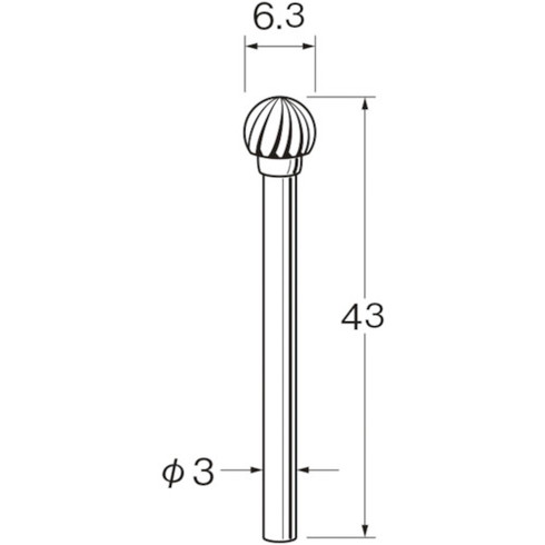 【商品スペック】特長●使いやすい形状で、耐久性と切れ味に優れています。用途●金属・非金属の研削・バリ取りなどに。仕様●刃径(mm)：6.3●軸径(mm)：3●タイプ：ロー付●最高使用回転数(rpm)：26000●全長(mm)：43仕様2●スパイラルカット材質／仕上セット内容／付属品注意【代引きについて】こちらの商品は、代引きでの出荷は受け付けておりません。【送料について】北海道、沖縄、離島は送料を頂きます。