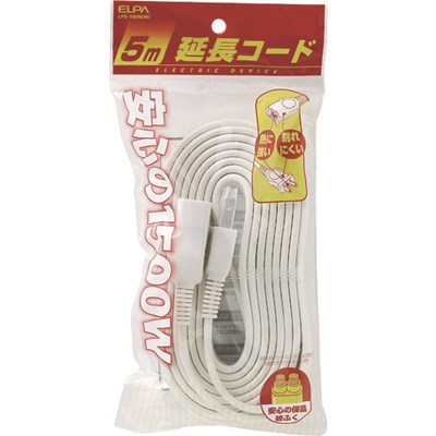 特長●熱に強いです。●割れにくいです。用途●コードの延長に。仕様●色：ホワイト●電線仕様長さ(m)：5●コンセント仕様定格：125V-15A●コンセント仕様個数：1仕様2●定格　AC125V　15A●最大定格電力：1500Wまで●コード長(m)：5原産国（名称）：中国【代引きについて】こちらの商品は、代引きでの出荷は受け付けておりません。【送料について】北海道、沖縄、離島は送料を頂きます。