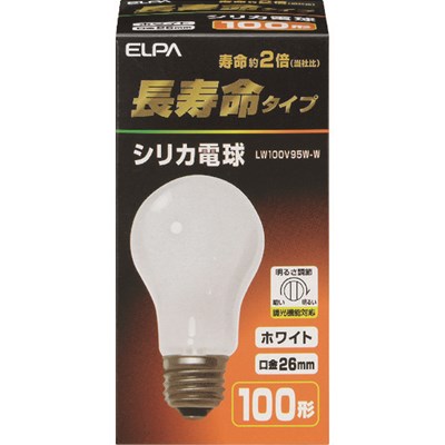 特長●寿命当社比約2倍です。●長寿命設計の電球です。用途●店舗・インテリア・書斎に仕様●外径(mm)：60●全長(mm)：110●消費電力(W)：95●口金：E26●定格寿命(時間)：2000仕様2●定格電圧(V)：100V・本体サイズ：全長110×バルブ径60(mm)・カラー：ホワイト原産国（名称）：中国【代引きについて】こちらの商品は、代引きでの出荷は受け付けておりません。【送料について】北海道、沖縄、離島は送料を頂きます。