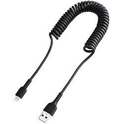 StarTech Lightningケーブル/USB-A/1m/高耐久/コイル型/ブラック/iPhone ライトニ...