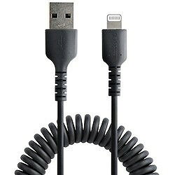StarTech Lightningケーブル/USB-A/1m/高耐久/コイル型/ブラック/iPhone ライトニ...