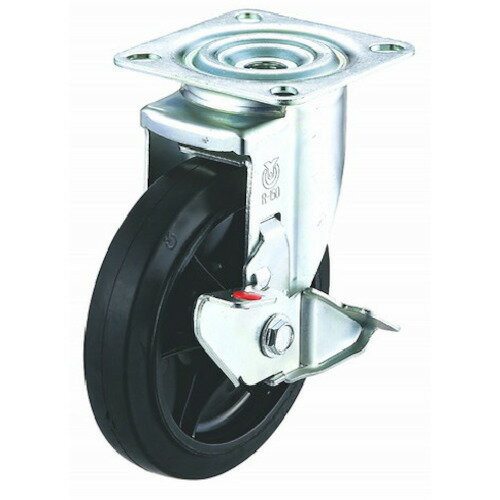 ユーエイ プレート式 自在 キャスター ゴム 車輪径150mm ストッパー付き Jタイプ RJ2-S型 取付寸法80×8..