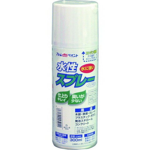 【商品詳細】●霧が細かいので、誰でも綺麗に塗装ができます。●指が疲れにくい、軽いタッチのプッシュボタンです。●乾いた塗膜は水に強く、落ちません。●鉄部、木部、コンクリート、ガラス、発泡スチロール、段ボール紙、プラスチック（アクリル・ポリスチレン・ABS・硬質塩化ビニル樹脂）などに。●色：ホワイト●容量(L)：0.3●塗布面積：0.7〜1.2[[M2]](2回塗り)●乾燥時間：20〜30分(夏)、40〜60分(冬）●噴射パターン：だ円吹き(パターンノズル回転可)●建築基準法対応製品：F☆☆☆☆材質／仕上●成分：水溶性アクリル樹脂注意●ラッカー系塗料の上塗りはできません。●換気の良い場所で塗装してください。●屋外でご使用ください。●まわりの車や建物等に飛び散らないよう注意してください。●塗れない場所の代表例【浴室床、ユニットバス、池など水が溜まる所、油分がある所、アルミ、ステンレス、磁器タイル、化粧合板、ビニールクロス、軟質塩ビ、ポリエチレン、ポリプロピレン、トタン、高級家具、バイク、自動車、床面全般など】。JANコード 4971544095011【代引きについて】こちらの商品は、代引きでの出荷は受け付けておりません。【送料について】北海道、沖縄、離島は送料を頂きます。