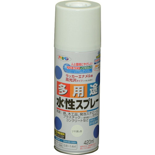 特長●タレにくく、きれいに仕上がります。●油性塗料や発泡スチロールに塗っても下地を侵さず、いろいろな素材に使用できます。用途●発泡スチロール、プラスチック（アクリル、硬質塩ビ、ABS、スチロール）、鉄、木、コンクリート、紙、ガラスなどに。仕様●色：つや消し白●容量(L)：0.42●乾燥時間：40分〜50分(夏期)、1〜2時間(冬期)●塗り重ね回数：2●塗布面積(［［M2］］)：0.8〜1.5(タタミ0.5〜0.9枚分)仕様2●塗布面積：0.8〜1.4［［M2］］●だ円吹き(パターン変更ノズル付)材質/仕上●水溶性アクリル樹脂注意●【保管上の注意】直射日光のあたるところ、自転車内などの温度の高くなるところ、容器がさびやすいことろには置かないで下さい。原産国：日本【代引きについて】こちらの商品は、代引きでの出荷は受け付けておりません。【送料について】北海道、沖縄、離島は送料を頂きます。