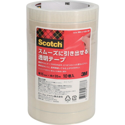 3M スコッチ(R) スムーズに引き出せる透明テープ 15mm x 35m スリーエム ジャパンオフィスマーケット販売本部 梱包用品 テープ用品 事務用テープ 600-3-1535-10P(代引不可)