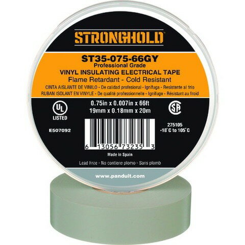 ストロングホールド StrongHoldビニールテープ 耐熱・耐寒・難燃 プロ仕様グレード グレー 幅19.1mm 長さ20m ST35-075-66GY ST3507566GY(代引不可)