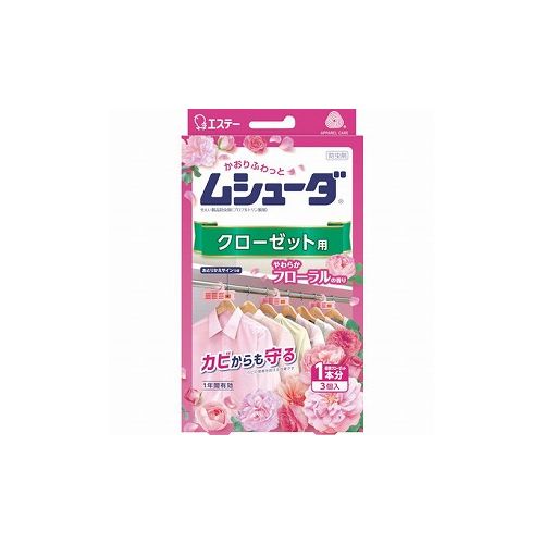 【商品スペック】■特長・大切な衣類を約1年間しっかり虫から守ります。・洗いたてのような清潔感のある香りが収納空間内にふわっとやさしく広がります。・香りによるペアリング効果で、収納空間内のこもったニオイをしっかり消臭します。・取り替え時期がわかる、取り替えサイン付きです。■用途・クローゼット用に。■仕様・効果持続目安：1年・タイプ：クローゼット用・香り：やわらかフローラル・効果持続期間：1年■仕様2■材質／仕上・プロフルトリン（防虫成分）、香料■セット内容／付属品■注意・パッケージに記載されている使用量を守って使用してください。・密閉性のある収納空間で使用してください。・衣類の入れ替えをする時は、部屋の換気をしてください。・幼児の手の届くところに置かないでください。・本品は食べられません。【代引きについて】こちらの商品は、代引きでの出荷は受け付けておりません。【送料について】北海道、沖縄、離島は別途送料を頂きます。