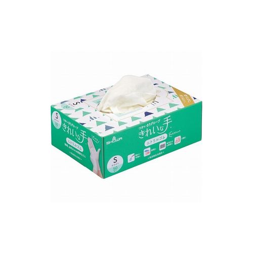 【商品スペック】■特長・強度を有しながら、やわらかくよく伸びる手袋です。・指先に細かな凹凸をつけることで、油や水に濡れたものに対しても優れたすべり止め効果を発揮します。・手袋カラーは清潔な印象のあるホワイトを採用しました。■用途・食品加工業に。・清掃・サービス業に。■仕様・色：ホワイト・サイズ：S・全長(cm)：23.0・手のひら周り(cm)：17.0・中指長さ(cm)：7.7・厚さ(mm)：約0.08・粉(あり・なし)：なし・食品衛生法：適合品■仕様2・左右兼用■材質／仕上・ニトリルゴム(NBR)■セット内容／付属品■注意【代引きについて】こちらの商品は、代引きでの出荷は受け付けておりません。【送料について】北海道、沖縄、離島は別途送料を頂きます。