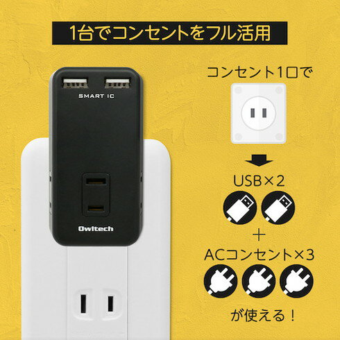 オウルテック USBポート付キ OAタップ USBポート2ポート コンセント3口 ホワイト オウルテック OWLACUS2A3WH オフィス 住設用品 OA用品 周辺機器(代引不可)