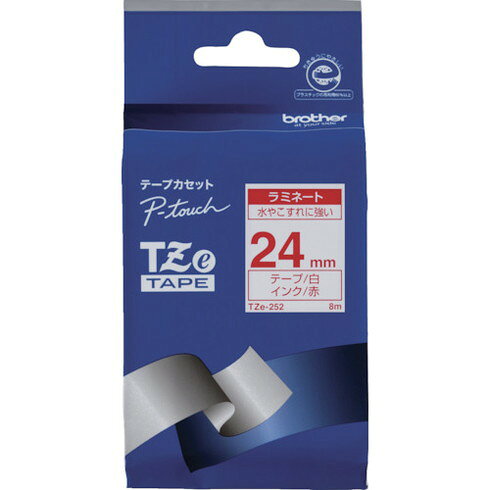 【商品スペック】特長●ラミネートフィルムが印刷面を保護する独自の構造により、水・熱・光・擦れ・汚れ・薬剤や薬品などに対して優れた耐久性を発揮します。用途●銘盤ラベル用。●注意喚起ラベル用。●物品管理ラベル用。●ロケーションラベル用。●各種表示ラベル用。仕様●適合テープ幅(mm)：24●テープ色：白●テープ長さ(m)：8●文字色：赤●適合機種：PT-P950NW/PT-P900W/PT-P910BT/PT-P750W/PT-P700/PT-P710BT/PT-D600/PT-P300BT/PT-D210/PT-J100●タイプ：ラミネートテープ●テープ幅(mm)：24仕様2●PTシリーズ用のテープカートリッジ材質／仕上セット内容／付属品注意【代引きについて】こちらの商品は、代引きでの出荷は受け付けておりません。【送料について】北海道、沖縄、離島は送料を頂きます。