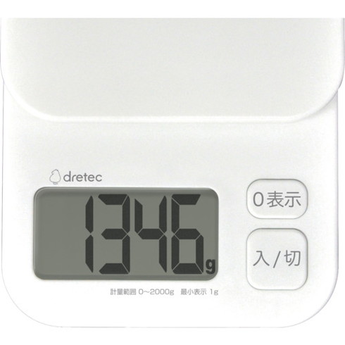 【商品スペック】特長●見やすい大画面表示で、計量もカンタンです。●容器の中身だけはかれる風袋引き機能付です。●切り忘れにも安心のオートパワーオフ機能付です。用途仕様●秤量(kg)：2●載皿寸法(mm)：110●幅(mm)：110●奥行(mm)：176●高さ(mm)：25●電源(V)：単4形乾電池●秤量(g)：1●最小表示(g)：1●電源：単4形乾電池仕様2●最大計量(kg)：2●計測単位(g)：1材質／仕上セット内容／付属品注意【代引きについて】こちらの商品は、代引きでの出荷は受け付けておりません。【送料について】北海道、沖縄、離島は送料を頂きます。