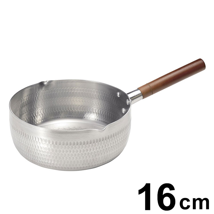 【商品説明】 両口タイプで注ぎやすい 【商品情報】 ■サイズ 内寸160×高さ70mm厚1.8mm満水容量：1.25L ■材質 本体/アルミニウム（ミラー仕上）、ハンドル/天然木 ■生産国 中国【送料について】北海道、沖縄、離島は送料を頂きます。LINK16cm18cm20cm22cm24cm