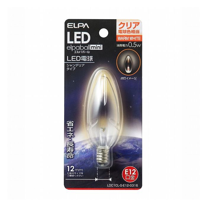 General Light Bulbs - LED電球シャンデリア形E12 LDC1CL-G-E12-G316 エルパ ELPA 朝日電器
