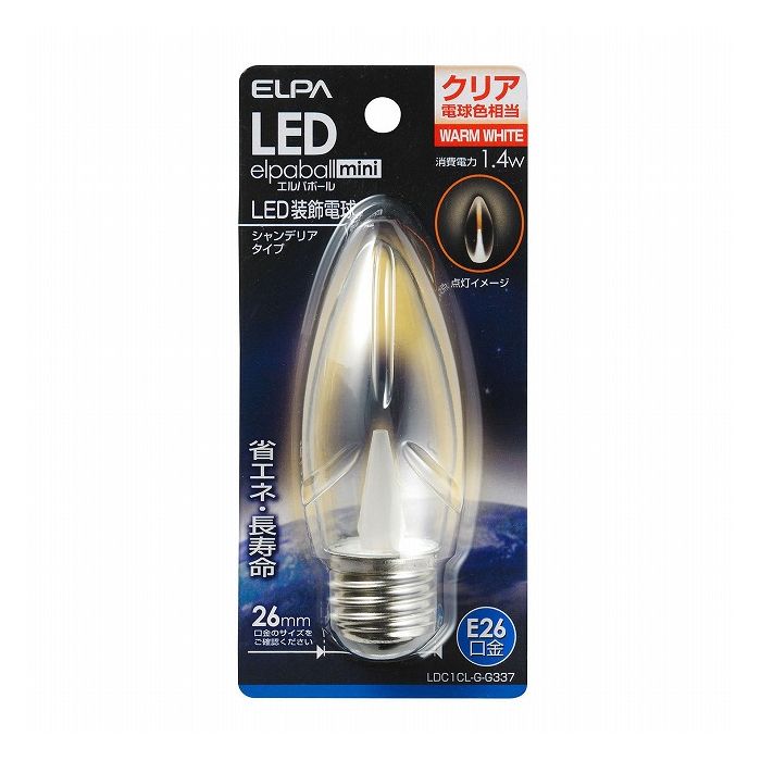 Small Light Bulbs - LED電球シャンデリアE26 LDC1CL-G-G337 エルパ ELPA 朝日電器