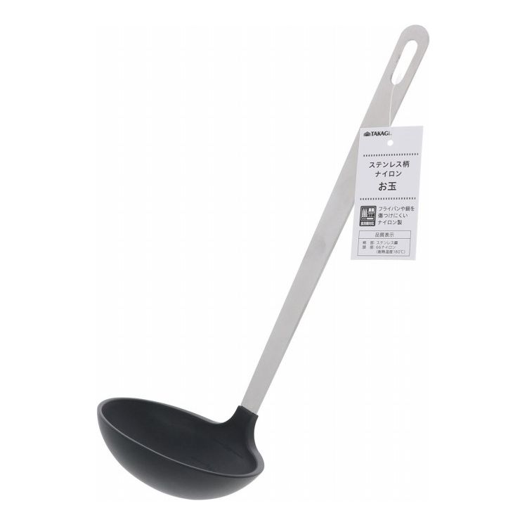商品説明汁物をすくう際にスペック商品サイズ：95x257x83mm特徴：■鍋やフライパンをキズつけにくい66ナイロン樹脂を使用仕様：■柄部:ステンレス鋼■頭部:66ナイロン■頭部耐熱温度:180℃【代引きについて】こちらの商品は、代引きでの出荷は受け付けておりません。【送料について】沖縄、離島は送料を頂きます。LINKお玉ターナー