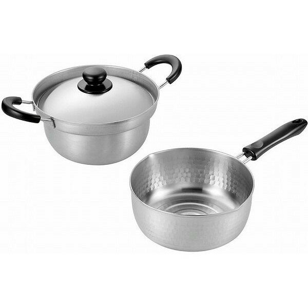 日本製 燕三条 ステンレス両手鍋20cm&ゆきひら鍋20cm(代引不可)【送料無料】