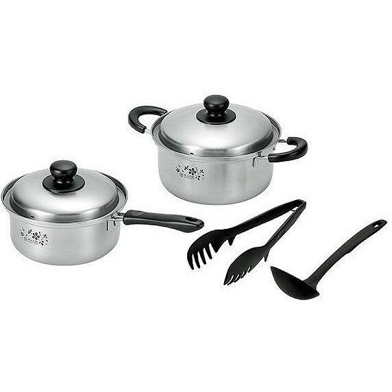 Ih Incompatible - 日本製 燕三条 片手鍋18cm&両手鍋20cm (お玉・トング付)(代引不可)【送料無料】