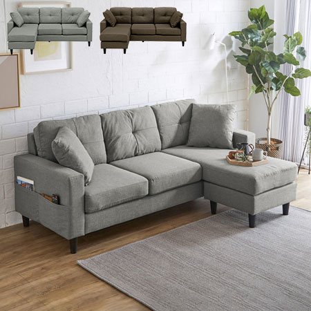 カウチソファ 幅188cm 3人掛け A4対応 サイドポケット付き おしゃれ 北欧 シンプル 肘あり 肘置き リビ..