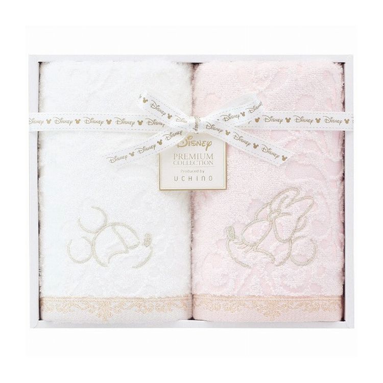【商品特徴】気品あふれるミッキーとミニーのアートをラメ刺繍で表現し、エレガントな模様で全体を華やかにデザインしました。誰にでも愛されるカラー展開で詰め合わせたプレミアムギフトは、様々なシーンでおすすめです。【製造者】内野【箱サイズ（cm）】28×23.5×7cm【現品サイズ・内容】34×75cmフェイスタオル2枚・綿97％・レーヨン2％・ポリエステル1％・［ベトナム製］【製造生産地】ベトナム※メーカーの都合によりパッケージ、内容等が変更される場合がございます。当店はメーカーコード（JANコード）で管理をしている為それに伴う返品、返金等の対応は受け付けておりませんのでご了承の上お買い求めください。【送料について】北海道、沖縄、離島は送料を頂きます。