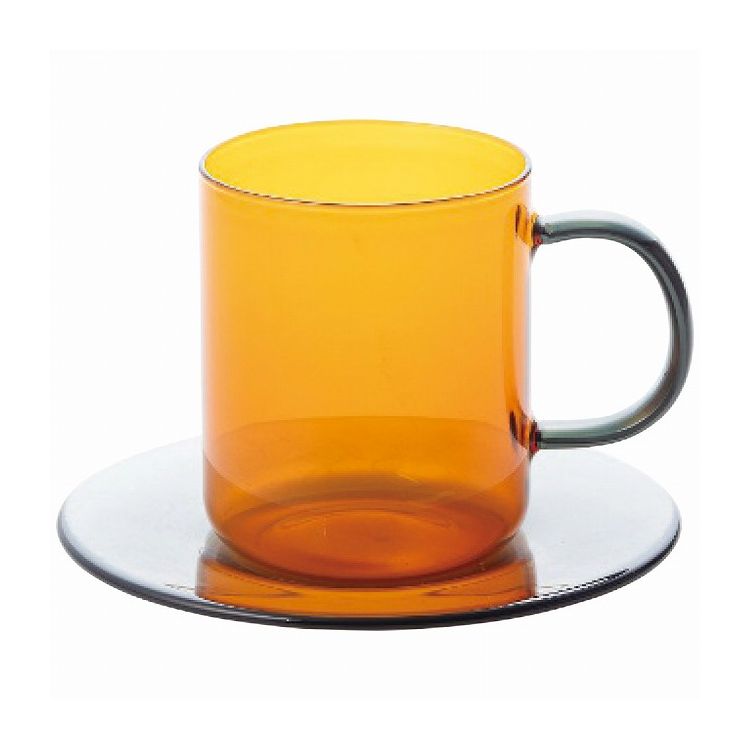 アルタ 耐熱カラーガラスマグ&ソーサーセット アンバー AR0604496 キッチン用品 食器 調理器具 食器 カ..