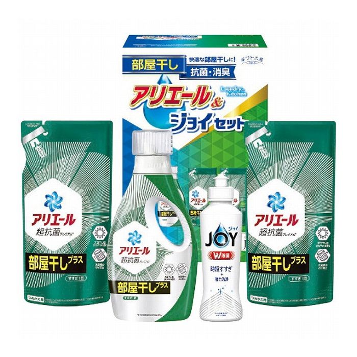 【商品詳細】雨の日でも気持ちよく家事を！本格消臭で部屋干しに最適なアリエールとダブル除菌のジョイが入ったランドリー＆キッチンセット。現品サイズ・内容:690gアリエールジェル部屋干しプラス・170ml除菌ジョイ各1本・380gアリエールジェル部屋干しプラス(詰替用)2個・［日本製］製造生産地:日本【送料について】北海道、沖縄、離島は送料を頂きます。