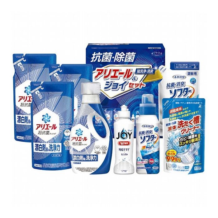 【商品詳細】力に優れたアリエールに本格消臭の・消臭柔軟剤とW除菌の食器洗い洗剤ジョイをセットしました。現品サイズ・内容:720gアリエールジェル・350g消臭ソフターEX・170ml除菌ジョイ各1本・405gアリエールジェル(詰替用)3個・350g消臭ソフターEX(詰替用)・350g液体洗たく槽クリーナー各1個・［日本製］製造生産地:日本【送料について】北海道、沖縄、離島は送料を頂きます。