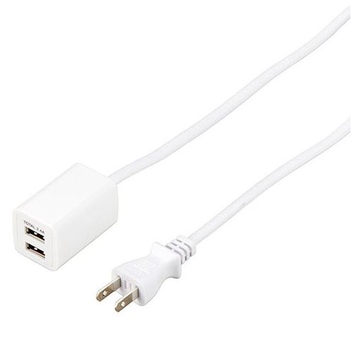 【10個セット】 YAZAWA USBタップ 2ポート 2.4A 2m ホワイト H72022UWHX10(代引不可)【送料無料】