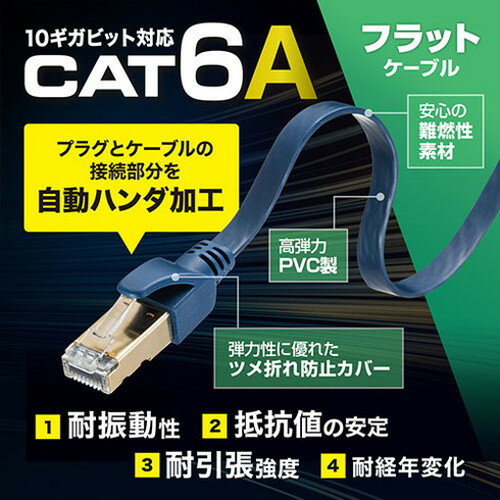 サンワサプライ カテゴリ6Aハンダ産業用フラットLANケーブル KB-HFL6A-10NV(代引不可)【送料無料】