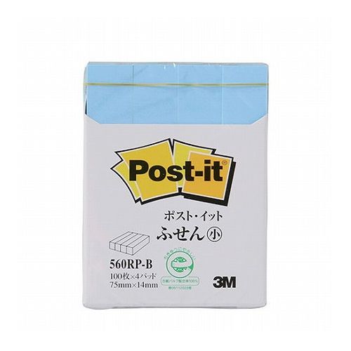 【10個セット】 3M Post-it ポストイット 再生紙 ふせん小 ブルー 3M-560RP-BX10(代引不可)【送料無料】