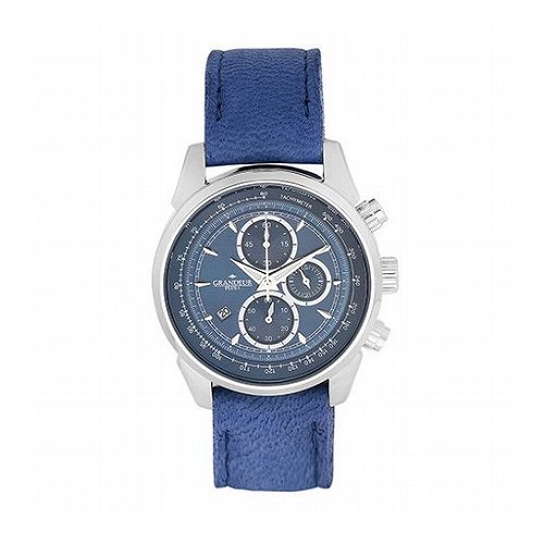 OMEGA - GRANDEUR PLUS フィンランド産エルクレザー クロノグラフメンズウォッチ ブルー/ブルー GRP001E2(代引不可)【送料無料】
