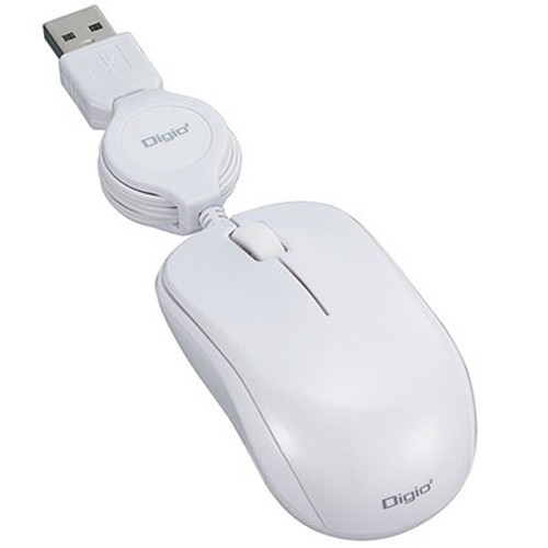 Digio デジオ くるんとmini 小型巻き取り有線3ボタンBlueLEDマウス ホワイト MUS-UKT166W パソコン周辺機器(代引不可)