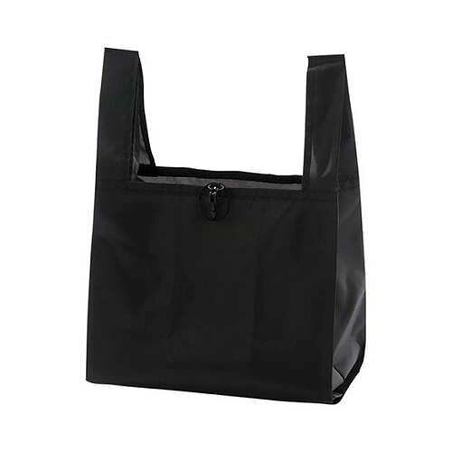 Tote Bag Type - 【10枚セット】 再生PETマチ広エコバッグ コンパクトにまとめられるゴムと持ち運びに便利なフック付 ブラック 22550007X10【送料無料】