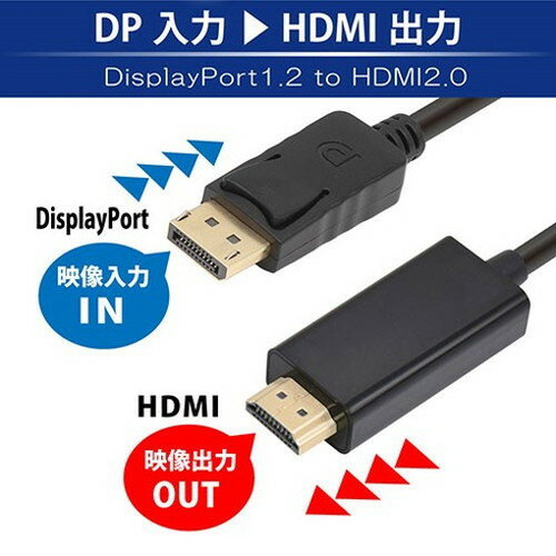 日本トラストテクノロジー DisplayPort-HDMI変換ケーブル 4K/60Hz対応 2m JT-DPHD2...