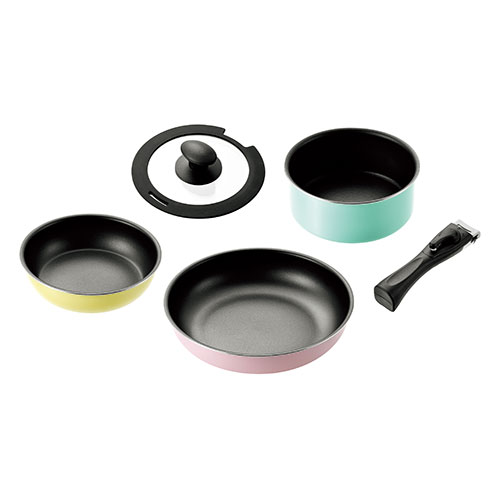 コロセレ キッチンウェア5点セット(フライパン20cm・26cm、クックポット18cm、ガラス蓋18cm、着脱式ハ..