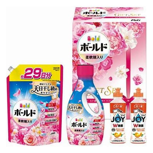 ボールド液体洗剤ギフトセットP&G の ボールド液体洗剤ギフトセットメーカー品番 : PGCB-30Fセット内容 : 除菌ジョイコンパクトオレンジの香り(170ml)×2、ボールドジェル華やかプレミアムブロッサムの香り詰替用(690g)・ボールドジェル華やかプレミアムブロッサムの香り(680g)×各1箱サイズ : 14.3×21.6×28.2cm箱入重量 : 2.3kg【代引きについて】こちらの商品は、代引きでの出荷は受け付けておりません。【送料について】北海道、沖縄、離島は送料を頂きます。