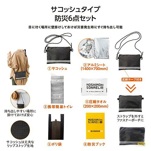 【10セット】 モシモニソナエル 防災サコッシュ(防災グッズ6点) サコッシュに入った防災用品セット 必需品をすぐ持ち出せる SP-36665X10(代引不可)【送料無料】 rcmd-37081664 リコメン堂 サンプル画像2