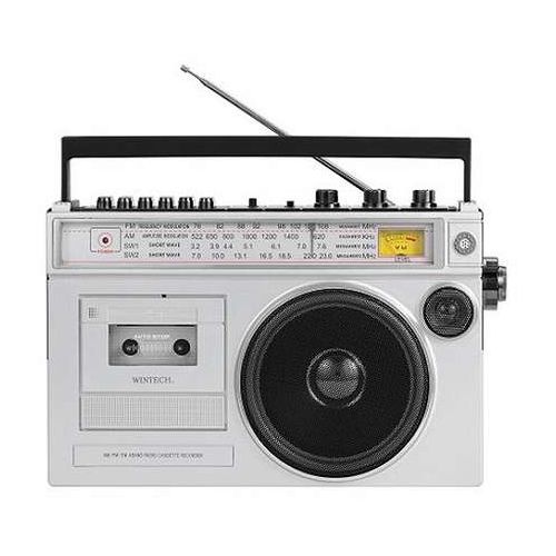 WINTECH 大型モノラルラジカセ 大型スピーカー搭載 昔懐かしいデザイン MicroSDカード/USB端子搭載 シルバー SCT-MB300(代引不可)【送料無料】