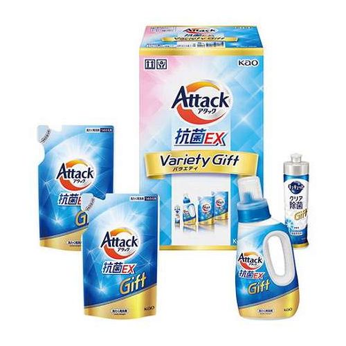 アタック抗菌EXバラエティーギフトアタック抗菌EX詰替用(590g)×2、アタック抗菌EX(750g)・キュキュットクリア除菌(220ml)×各1メーカー品番:K・AU-20A箱サイズ:15.1×17.6×28.4cm本体重量:2.5kg【送料について】北海道、沖縄、離島は送料を頂きます。