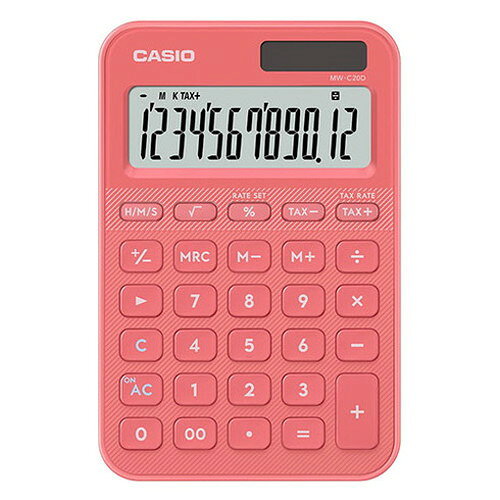 【商品説明】電卓に、選ぶ楽しさと自分らしさを。計算するための道具から、個性を映す文房具のようなパーソナルなアイテムへ。鮮やかなカラーが、毎日の計算をわくわくするひとときに。卓上でも手持ちでも活躍するミニジャストタイプ。●製品特長時間計算機能税計算(税額計算や税率の変更可能)傾斜表示(内部の液晶画面と製品本体の傾斜による)●計算機能四則計算四則定数計算マルチパーセント計算平方根(ルート)概数計算【スペック】製品タイプ:ミニジャストタイプ(携帯性と操作性を両立)桁数:12桁液晶ディスプレイ:計算状態表示、3桁位取り表示キーの特徴:プラスチックキー・フラットキーキーの機能:早打ち機能(2キーロールオーバー)、ツーゼロ(00)、桁下げ(バックスペース)、サインチェンジ(符号切替)メモリー:メモリー数1、独立メモリー(M+、M-、MRCキー方式)電源:T・W・P(ソーラー・電池の2電源)、オートパワーオフ電池:LR54×1※LR1130も使用可能電池寿命:約3年(1日1時間使用時)サイズ(奥行×幅×高さ):154.5×101×18mm質量:118gカラー:コーラル保証期間:1年間生産国:フィリピン※商品仕様は予告なく変更となる場合があります。ご了承ください。【代引きについて】こちらの商品は、代引きでの出荷は受け付けておりません。【送料について】北海道、沖縄、離島は送料を頂きます。