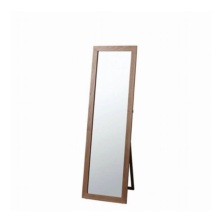 スタンドミラー 幅45×奥行43×高さ147 天然木化粧繊維板 アッシュ ラッカー塗装 3mm飛散防止ミラー ブラウン ナチュラル(代引不可)【送料無料】