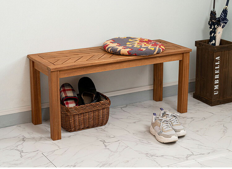 ベンチ 長椅子 幅100cm 2人掛け ダイニングベンチ アカシア 天然木 チェア 椅子 いす イス 木製 オイル仕上げ ナチュラル シンプル ヘリンボーン風 アームレス ダイニング リビング(代引不可)【送料無料】 [3]