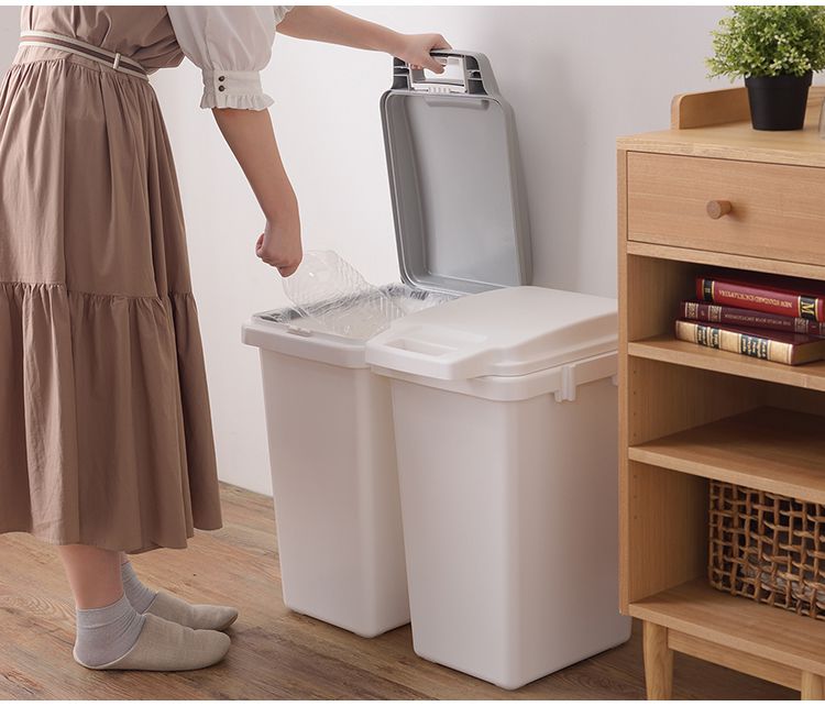 ゴミ箱 ダストボックス 抗菌ペール 抗菌 防臭 防汚加工 パッキン付き キッチン 連結可能 ロック付き シンプル 菌に強い 33L 分別 ホワイト グレー(代引不可)【送料無料】 [2]