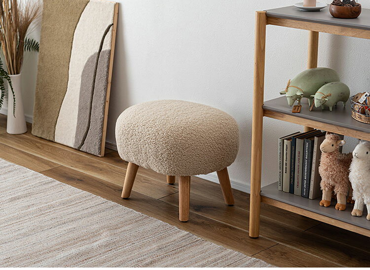 スツール MYS-602 東谷 スツール 丸椅子 ラウンド 腰掛 イス オットマン ブークレ生地 天然木 円形 チェア 簡易椅子 アームレス 肘無し 背もたれなし 木脚 ファブリック おしゃれ かわいい 来客(代引不可)【送料無料】 [2]