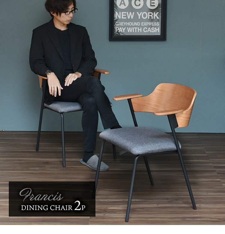 ダイニングチェア 2脚セット 肘付きチェア おしゃれ 北欧 シンプル レトロ モダン イス 椅子 ヴィンテージ Francis フランシス (代引不可)【送料無料】