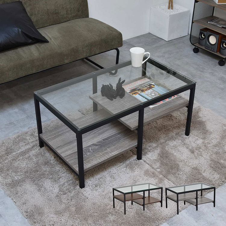 ガラスセンターテーブル Exie強化ガラス×収納棚付きシンプルデザイン【幅80cm】ガラスセンターテーブル 強化ガラステーブル シンプルテーブル 棚付きテーブル 透明天板テーブル【ポイント10倍】【送料無料】